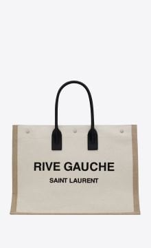 RIVE GAUCHE TOTE BAG IN LINEN AND LEATHER - Çanta, Beyaz