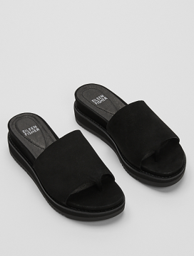 TOUCH TUMBLED NUBUCK LEATHER FLATFORM SANDAL - Terlik, Siyah