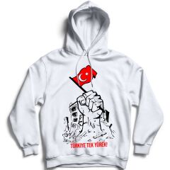 Tek Yürek Türkiyem Baskılı Kapşonlu Sweatshirt