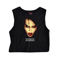 Marilyn Manson Baskılı Göbek Üstü-Yarım T-shirt