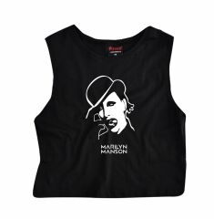 Marilyn Manson Baskılı Göbek Üstü-Yarım T-shirt