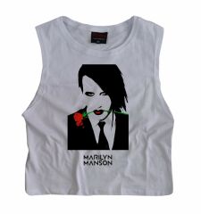 Marilyn Manson Baskılı Göbek Üstü-Yarım T-shirt