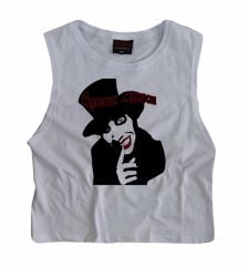 Marilyn Manson Baskılı Göbek Üstü-Yarım T-shirt