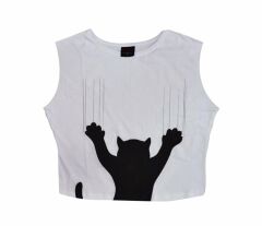 KEDİ Baskılı Göbek Üstü-Yarım T-shirt