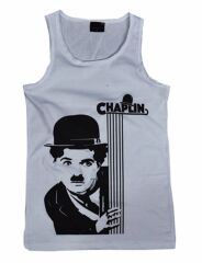 Charlie Chaplin Baskılı Sıfır Kol T-Shirt