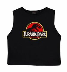 Jurassic Park Crop Top Baskılı Göbek Üstü-Yarım T-shirt