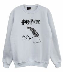 Harry Potter Tüy Kalem Gözlük İmza Baskılı Sweatshirt