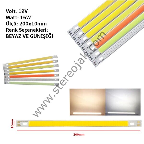 12V 16W COB LED 200x10mm Chip ( Renk Seçiniz)