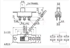 3 Konumlu Kaydırmalı Anahtar Siviç 6 Bacaklı ( Uzunluk 3.5cm , En 1.1cm )