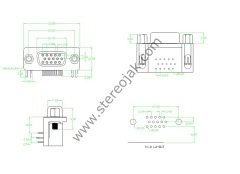 15 Pin Dişi VGA , PCB Modeli , 90 Derece , Kaliteli