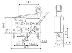 Micro Switch Paletli Makaralı . Lehim Tipi Bacak  5A/250VAC (Kalliteli)