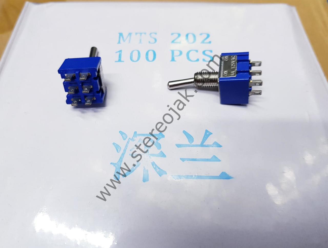 MTS-202 Toggle Switch , 6 Bacaklı Lehim Tipi , ON-OFF , 100 ADET