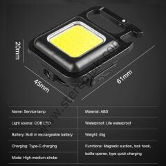 Cep Tipi Mini Projektör Led  , COB LED Fener , 3 Modlu ( Yüksek Işık , Düşük Işık , Flaşör ) USB C Şarj Kablosu Hediyedir , 5V ile Şarj olup uzun süre yüksek aydınlatma sağlamaktadır.( 1.Kalite )