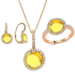 Sitrin (citrine) taşlı van cat pırlanta set