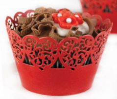 Kırmızı Kalpli Muffin Cupcake Kenar Danteli 10 Adet
