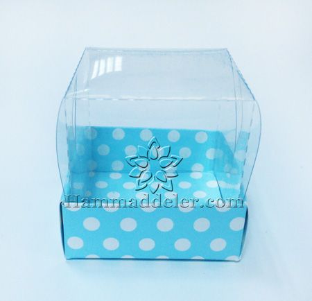 Mavi Beyaz Puantiyeli Asetat Kutu 5.5x5.5x2 cm 10 Adet