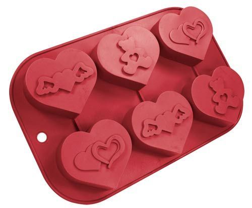 Ayıcıklı Kanatlı Kalp Desenli Silikon Kalıp Çikolata Muffin Sabun Kokulu Taş Mum Epoksi Kalıbı 6 Delikli