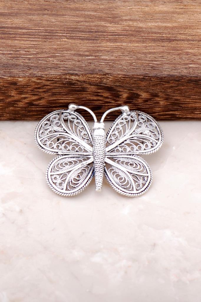 Telkari İşlemeli Kelebek Tasarım Gümüş Broş 288
