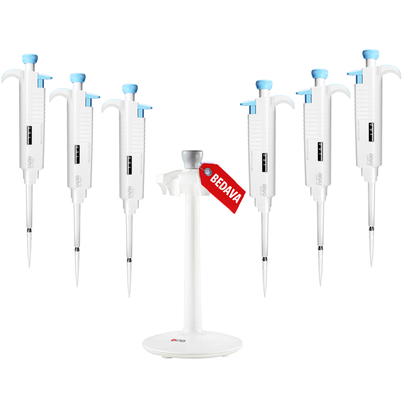 DLAB MicroPette Plus SET6  Adet Otomatik Pipet ve 6'lı Stand Komple 0,5-10, 2-20, 10-100, 20-200, 100-1000 μl,1000-5000 μl, Pipet Uçları Dahildir