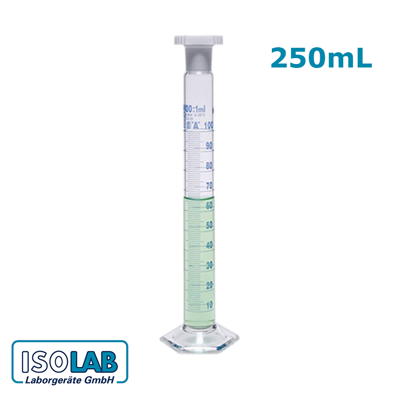 ISOLAB Mezür - Çalkalama - Hexagonal Cam Tabanlı - A Kalite - Grup Sertifikalı - Mavi Skala - 100 ml - (1 Adet)