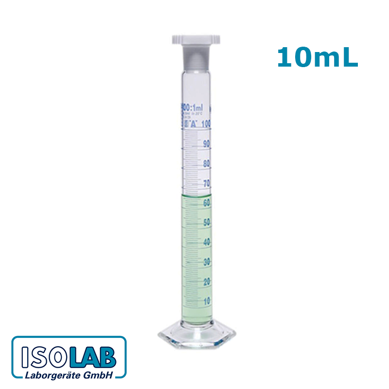 ISOLAB Mezür - Çalkalama - Hexagonal Cam Tabanlı - A Kalite - Grup Sertifikalı - Mavi Skala - 10 ml - (1 Adet)