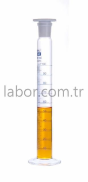 Borucam Çalkalama Mezürü 100 ml Cam Dar Boyunlu (Plastik Kapaklı)  NS19/26 Şilifli 100 ml / 1 Adet