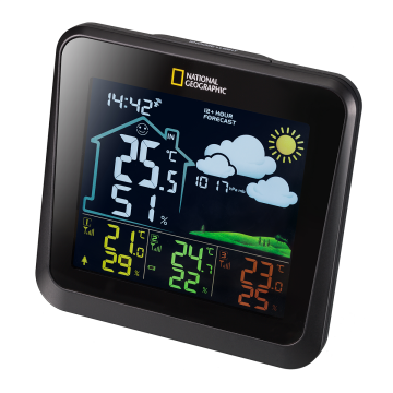 BRESSER NATIONAL GEOGRAFIC  VA Hava İstasyonu Weather Station with Color Display and 3 Sensors  İç Mekan: -10… +50 °C Dış Mekan: -50… +70 °C