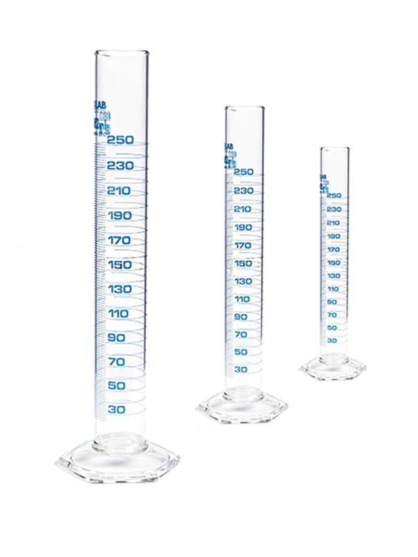 ISOLAB Mezür - Uzun Form - Hexagonal Cam Tabanlı - A Kalite - Grup Sertifikalı - Mavi Skala - 50 ml - (1 Adet)