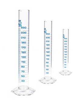 ISOLAB Mezür - Uzun Form - Hexagonal Cam Tabanlı - A Kalite - Grup Sertifikalı - Mavi Skala - 250 ml - (1 Adet)