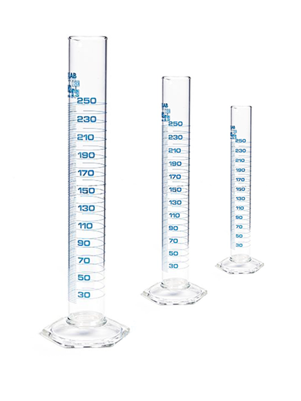 ISOLAB Mezür - Uzun Form - Hexagonal Cam Tabanlı - A Kalite - Grup Sertifikalı - Mavi Skala - 500 ml - (1 Adet)