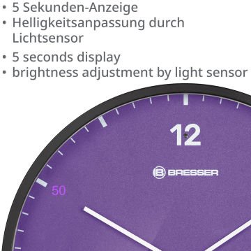 BRESSER MyTime LEDsec Duvar Saati ve Termometre Ø24 cm Mor