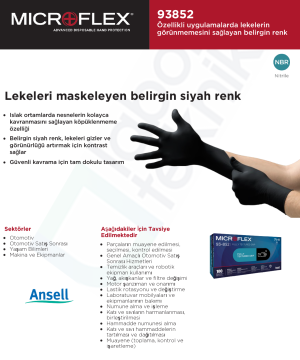 Ansell MICROFLEX® 93-852 Islak Ortamlar için  Kimyasallara Dirençli Nitril Laboratuvar Eldiveni XXL  (10.5 - 11) 100 Adet/Kutu