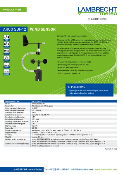 Lambrecht ARCO SDI-12, Rüzgar Hız ve Yön Sensörü