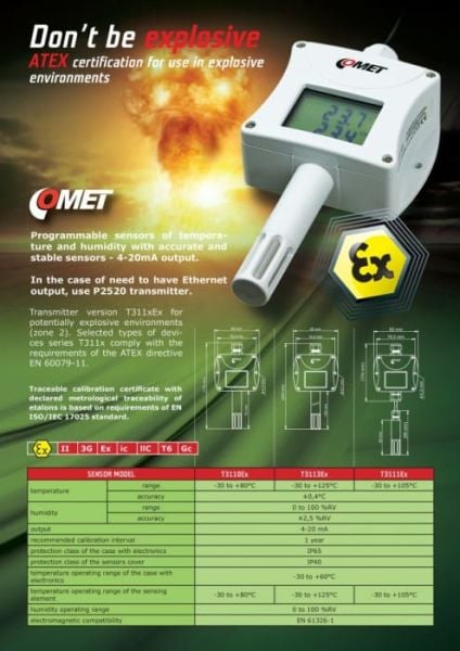 Comet T3110EX Exproof Sıcaklık ve Nem Transmitteri (4-20mA)