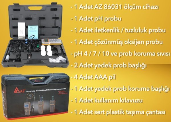 AZ 86031 Çoklu Su Kalite Ölçüm Seti (PH, İletkenlik, Tuzluluk, TDS, Çözünmüş Oksijen ve Sıcaklık)