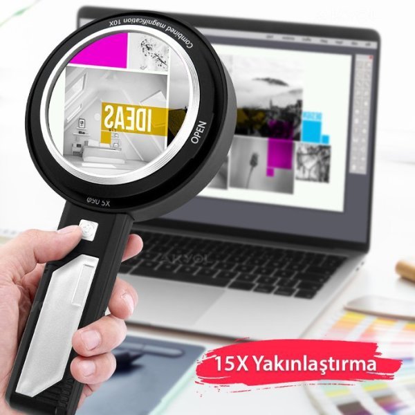 2290 Işıklı El Tipi Büyüteç 15X (10X/5X)