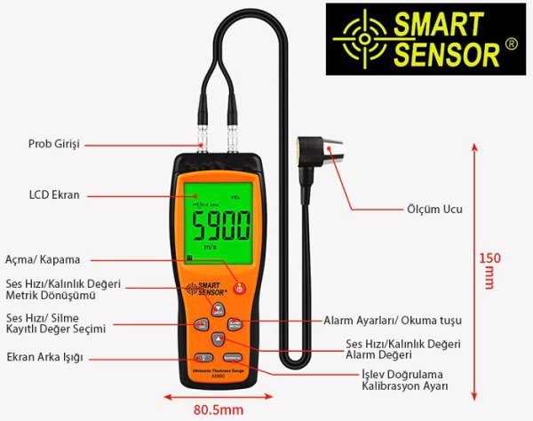 Smart Sensor AS 860 Ultrasonik Kalınlık Ölçer