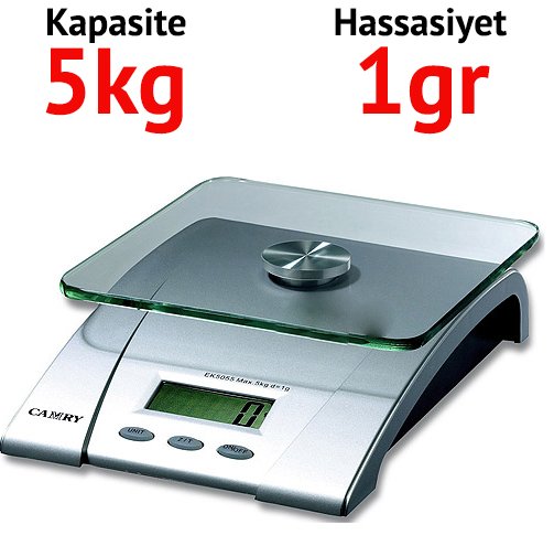 EK 5055 Cam Kefeli Mutfak Terazisi - Max: 5 kg. Hassasiyet: 1 gr.