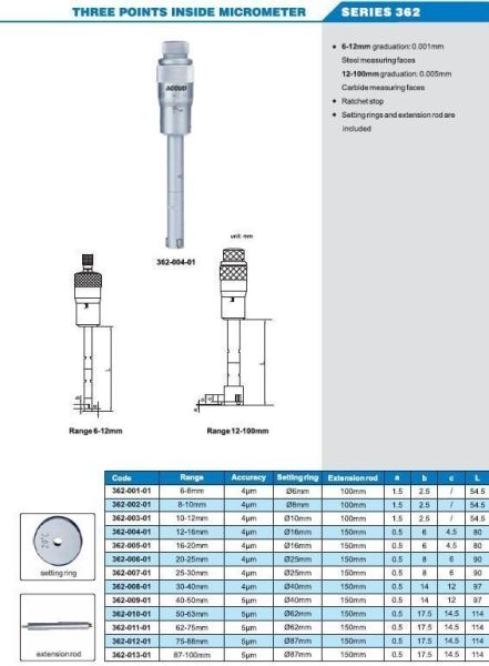 ACCUD 362-009-01 Mekanik 3 Ayaklı Mikrometre 362 Serisi 40-50mm