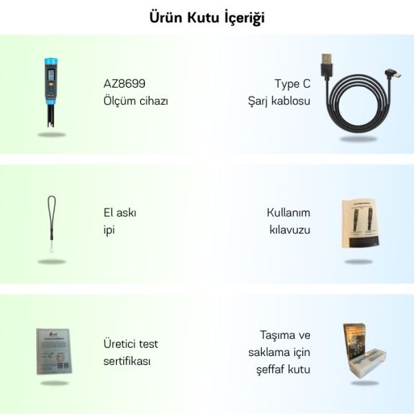 AZ 8699 Ph, EC, TDS, Tuzluluk, S.G. ve Sıcaklık | 6 'sı 1 Arada