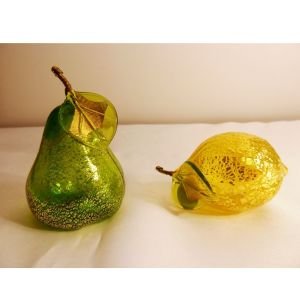 Murano el üflemesi cam limon ve armut  figürü seti.  Özel tasarım ürünüdür. Y: 8cm.