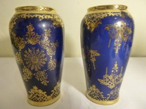 Limoges imzalı porselen çift vazo Y:14cm