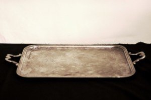 Christofle damgalı gümüş kaplama kulplu  tepsi, 19.Yy  48x32cm