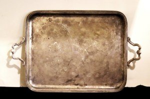 Christofle damgalı gümüş kaplama kulplu  tepsi, 19.Yy  48x32cm
