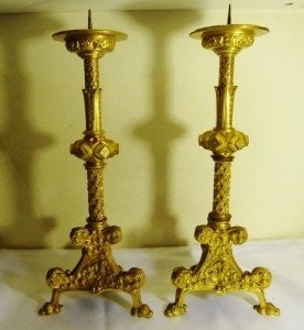 Bronz ampir altın vermeyli çift Fransız tekli şamdan. 19 Y.y. Y 50cm.