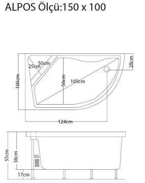 S'tina Oval Asimetrik Oturmalı Küvet / Jakuzi Alpos 100x150 cm