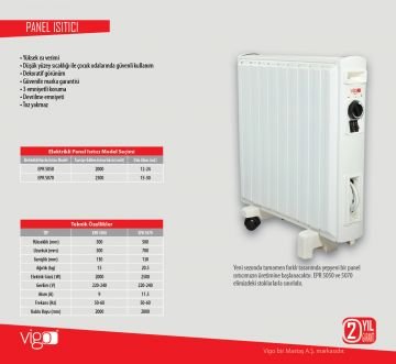 Vigo Epr 5060 Yağlı Konvektör 2500W Tekerlekli Beyaz