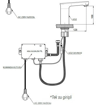 GPD Fotoselli Tek Su Girişli Lavabo Bataryası Altın FLB13-A-2