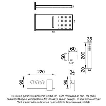 Fause Ankastre Comfort Panel Şelale Duş Seti Siyah FAU110-B
