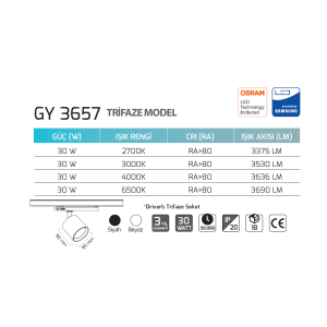 Goya 30W Led Trifaze Ray Spot GY 3657